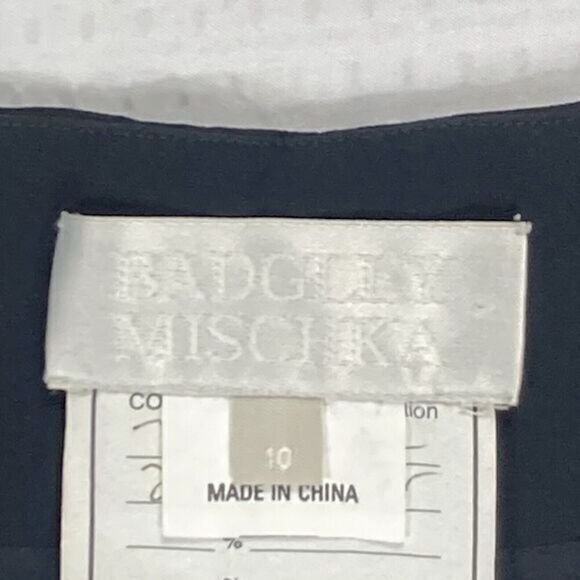 Badgley Mischka Straight Leg Pants Womens 10 Black Side Zip Sequin Waist Trouser - Picture 13 of 14